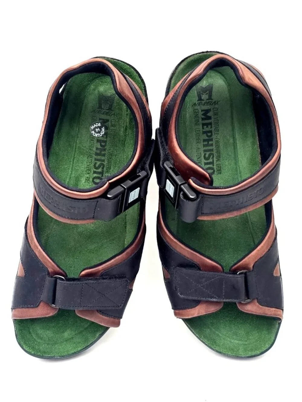 Mephisto Shark Smooth Leather Brown Black Sandals Men's Size US 9 EU 43
